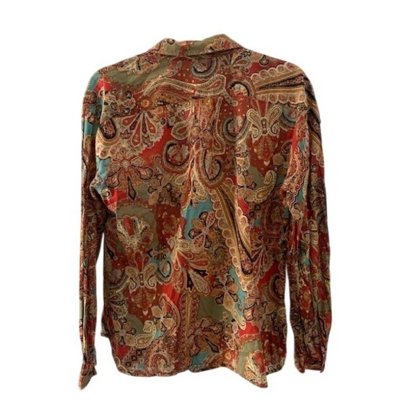 Lauren Ralph Lauren Women Paisley Print Long Sleeve Cotton Button Up Shirt Large - Picture 3 of 3